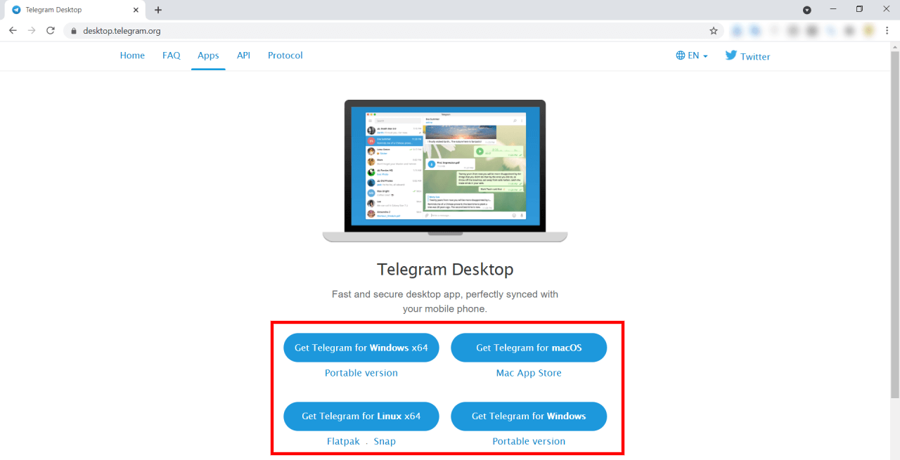 Telegram Desktop PC download official website